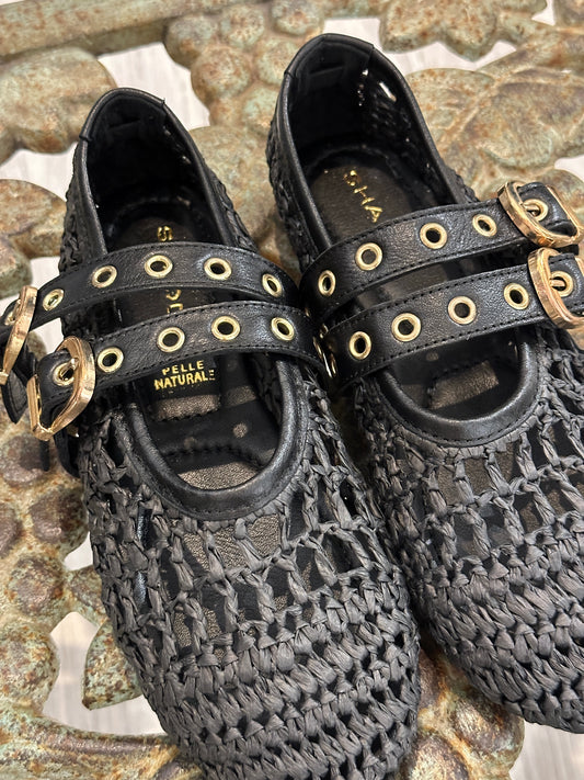 SHADDY - Ballerina traforata con fibbie, Nero