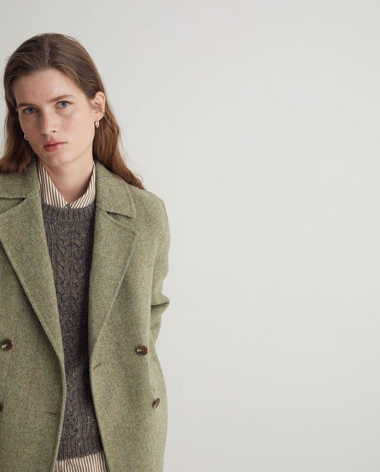 YERSE - Giacca corta doppiopetto misto lana, Verde