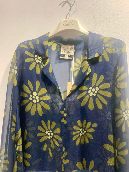 ALESSIA SANTI - Blusa fantasia floreale misto viscosa e seta, Blu
