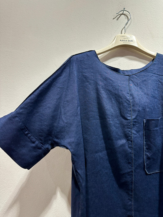 ALESSIA SANTI - Blusa con taschino misto lino, Blu