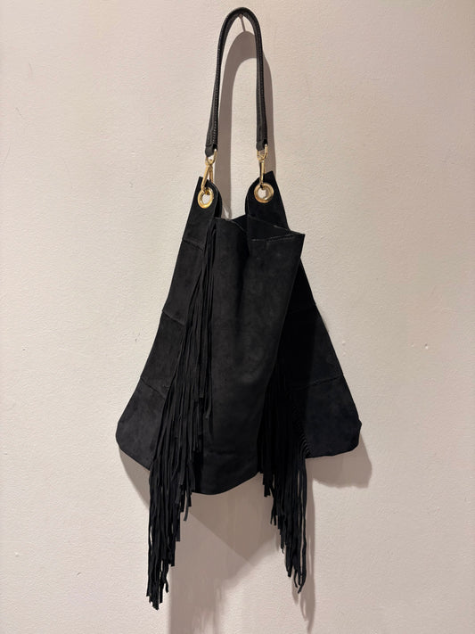 SUSY MIX - Shopper con frange, Nero