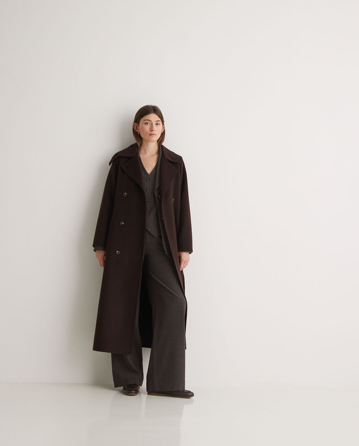 YERSE - Cappotto lungo misto lana, Cioccolato