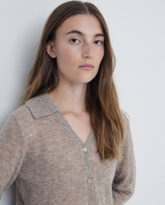 YERSE - Cardigan fino misto alpaca e lana, Pietra