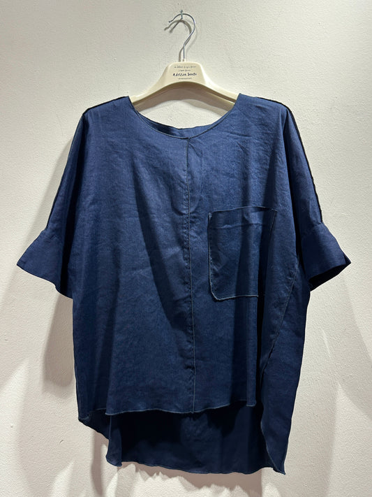 ALESSIA SANTI - Blusa con taschino misto lino, Blu