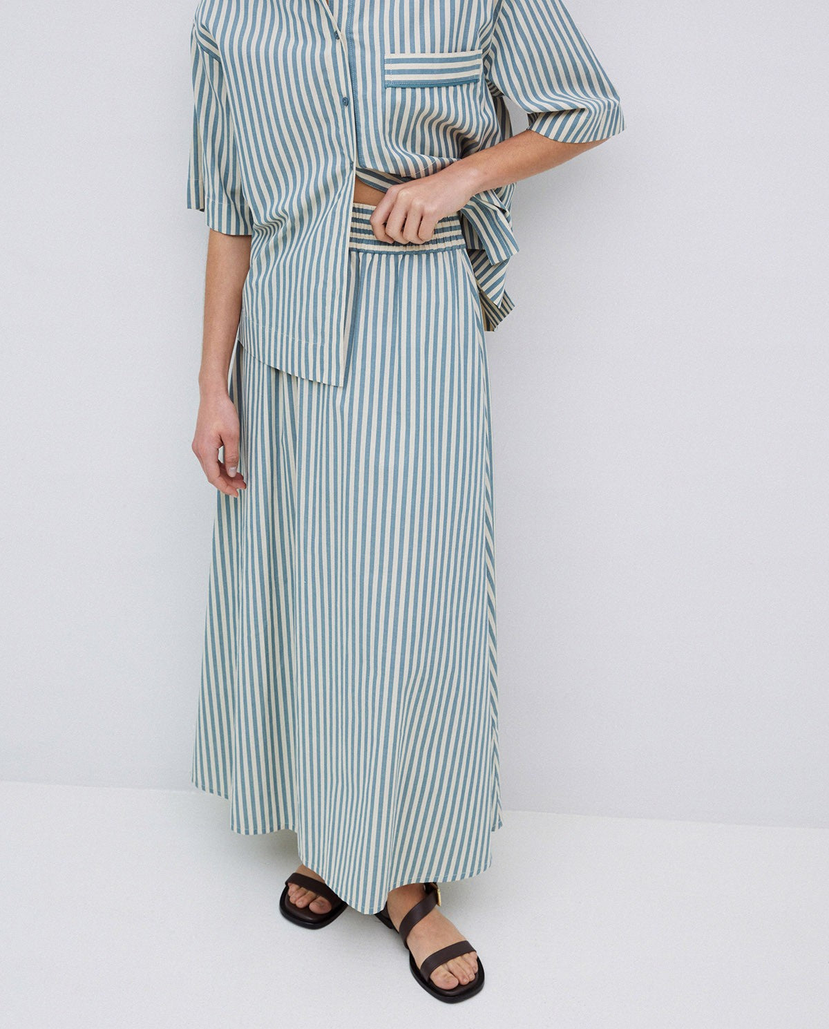 YERSE - Gonna midi a righe, Verde Acqua