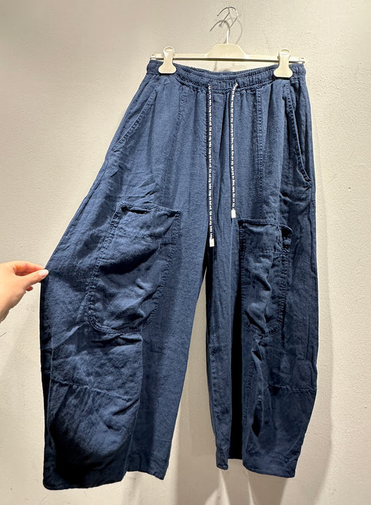 RUNDHOLZ - Pantalone balloon in lino, Navy