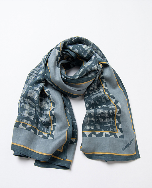 SURKANA - Sciarpa in viscosa fantasia, Blu Petrolio