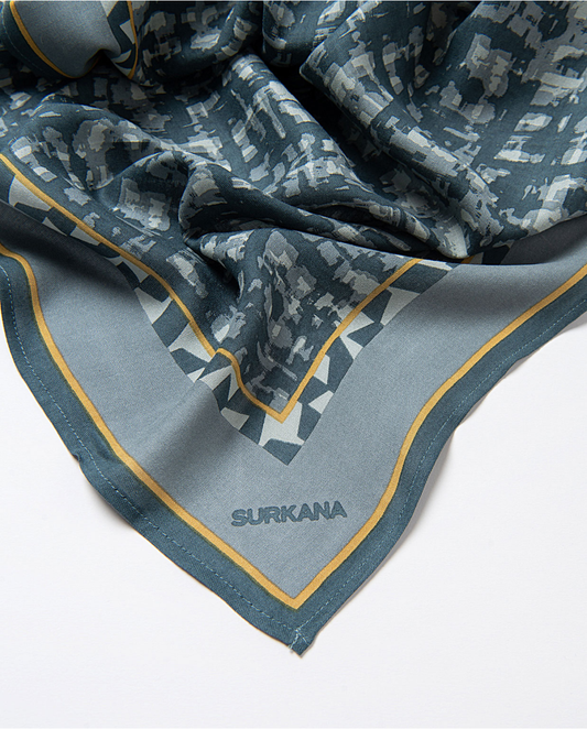 SURKANA - Sciarpa in viscosa fantasia, Blu Petrolio