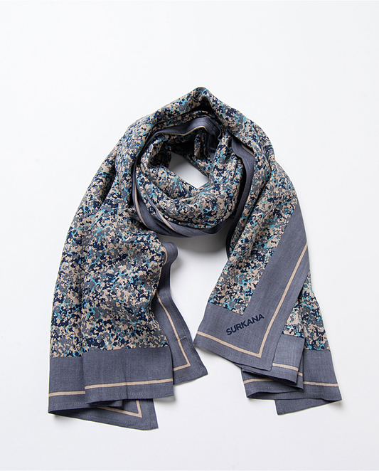 SURKANA - Sciarpa in viscosa fantasia, Blu Petrolio