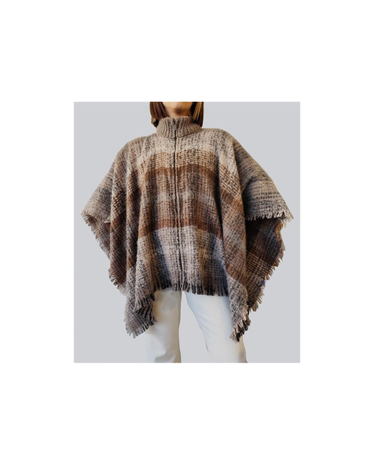 SURKANA - Poncho a quadri con chiusura a zip, Cioccolato