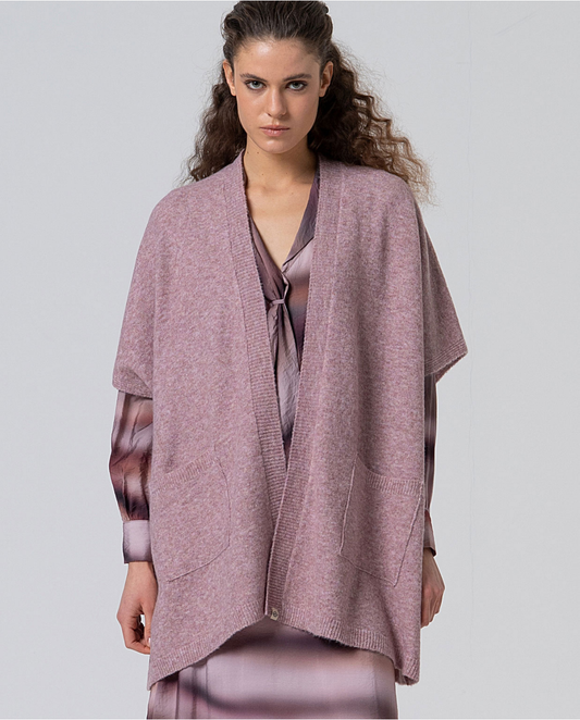 SURKANA - Poncho aperto in tricot con tasche, Rosa Pallido