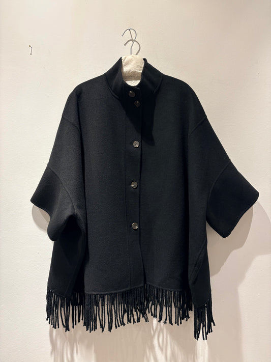 YERSE - Mantella con frange, Nero