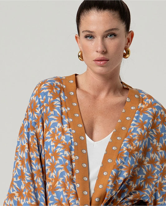 SURKANA - Kimono fantasia con cintura, Marrone