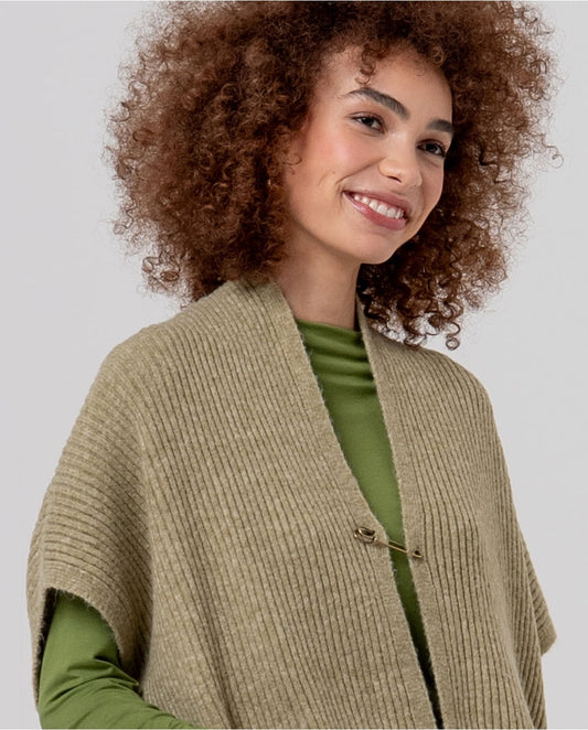 SURKANA - Poncho a coste con collo, verde