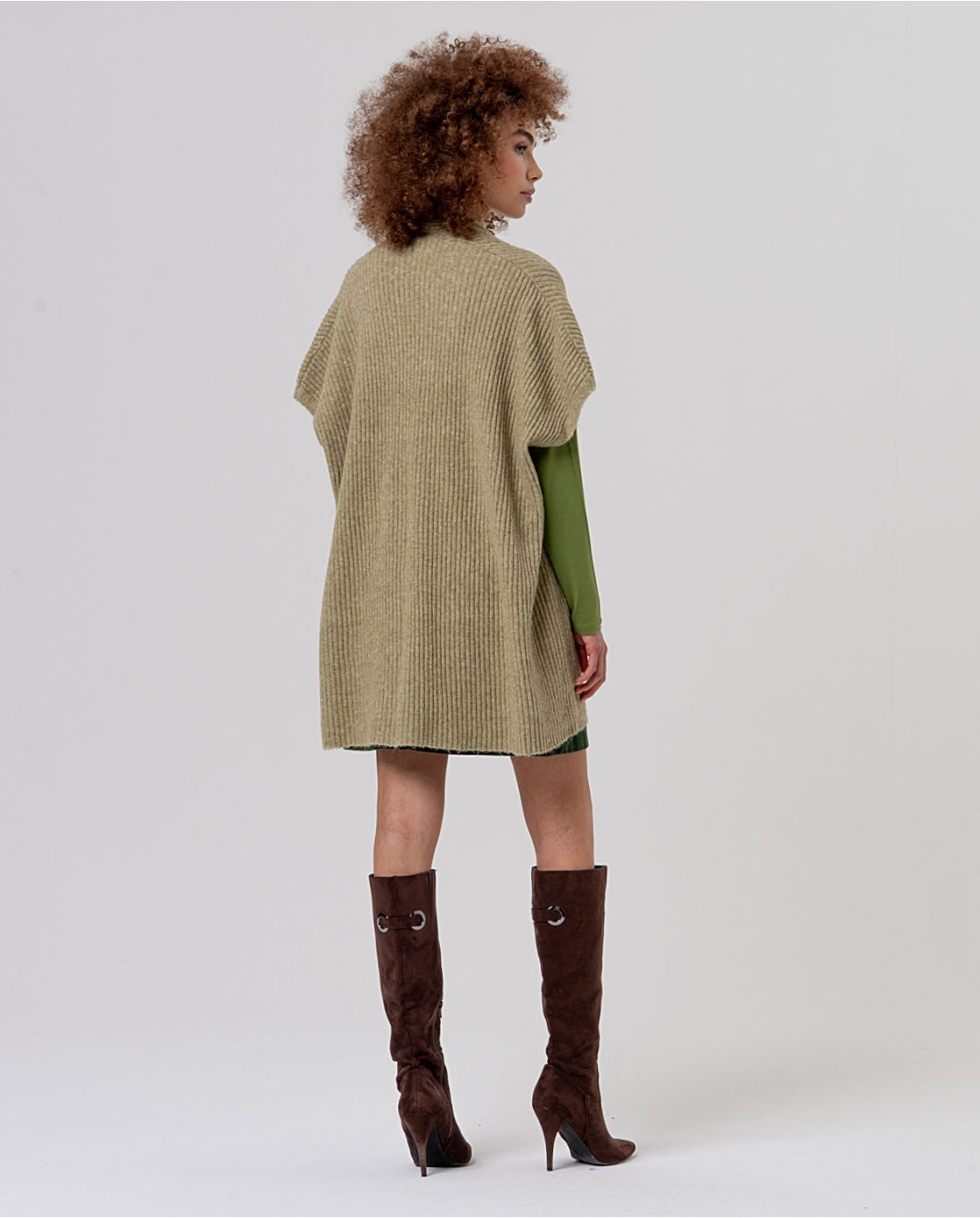 SURKANA - Poncho a coste con collo, verde