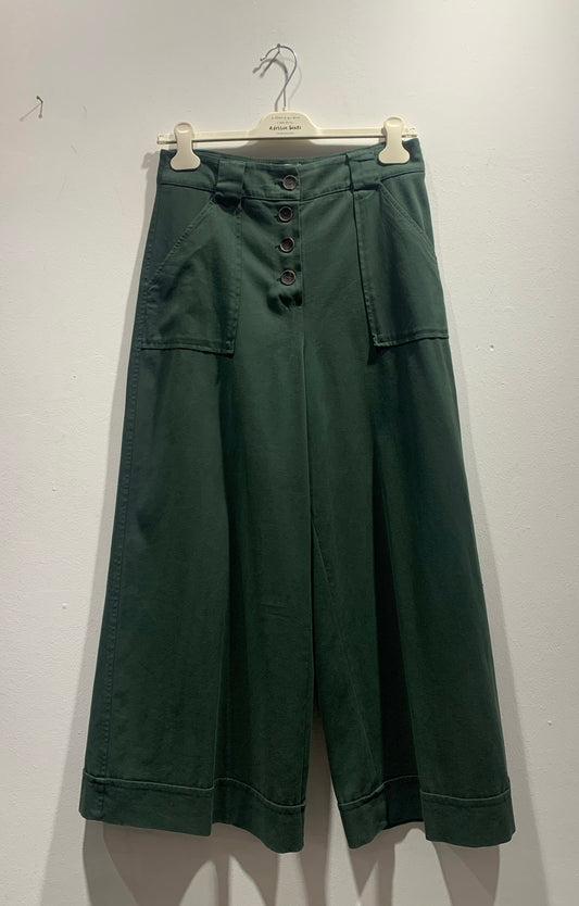 ALESSIA SANTI - Pantalone a palazzo in cotone, Verde