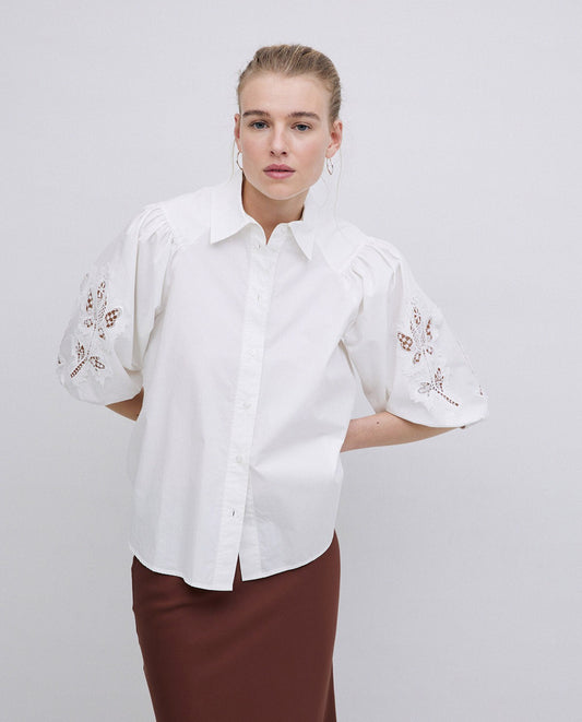 YERSE - Camicia con inserti in pizzo, Bianco