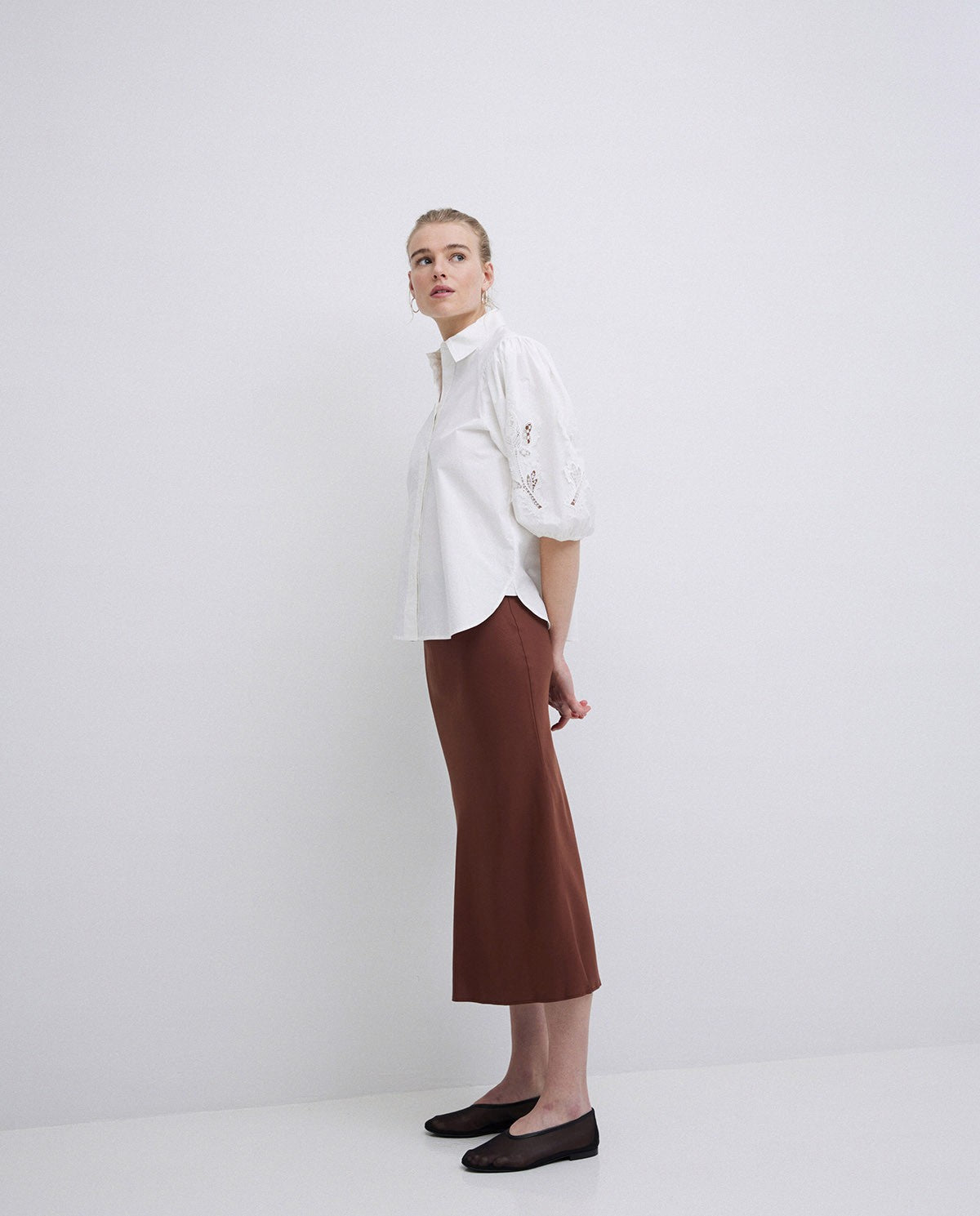 YERSE - Camicia con inserti in pizzo, Bianco