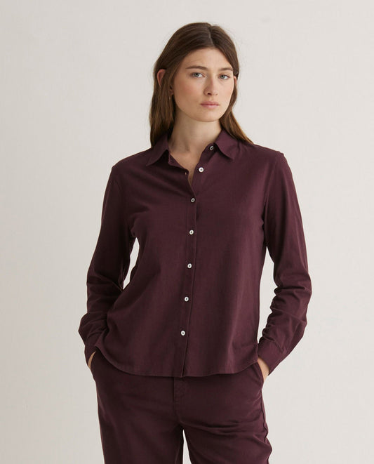 YERSE - Camicia 100% cotone, Melanzana