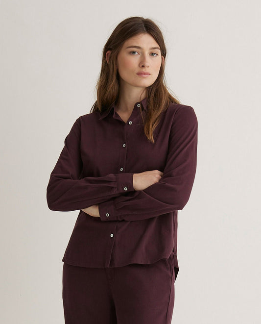 YERSE - Camicia 100% cotone, Melanzana