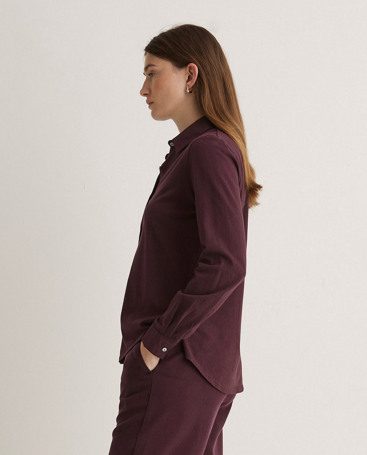 YERSE - Camicia 100% cotone, Melanzana