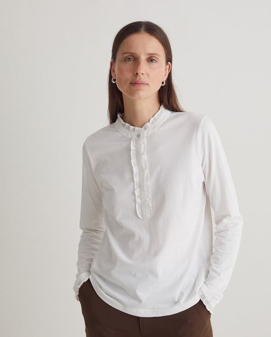 YERSE - Blusa con volant, Bianco