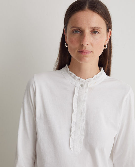 YERSE - Blusa con volant, Bianco