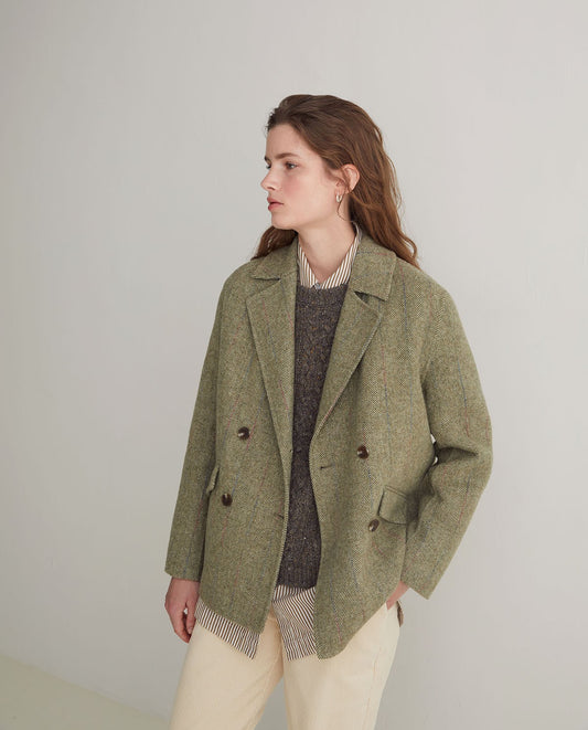 YERSE - Giacca corta doppiopetto misto lana, Verde