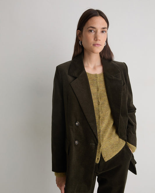 YERSE - Blazer doppiopetto in velluto, Kaki