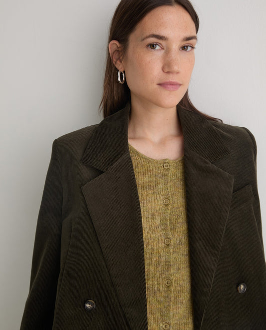YERSE - Blazer doppiopetto in velluto, Kaki