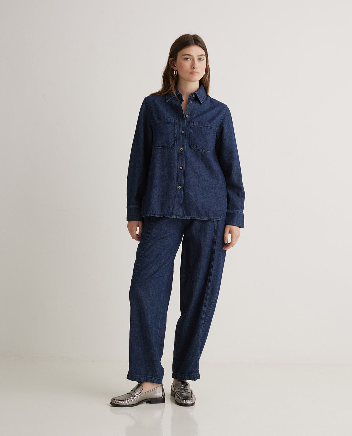 YERSE - Camicia denim in cotone organico, Indigo