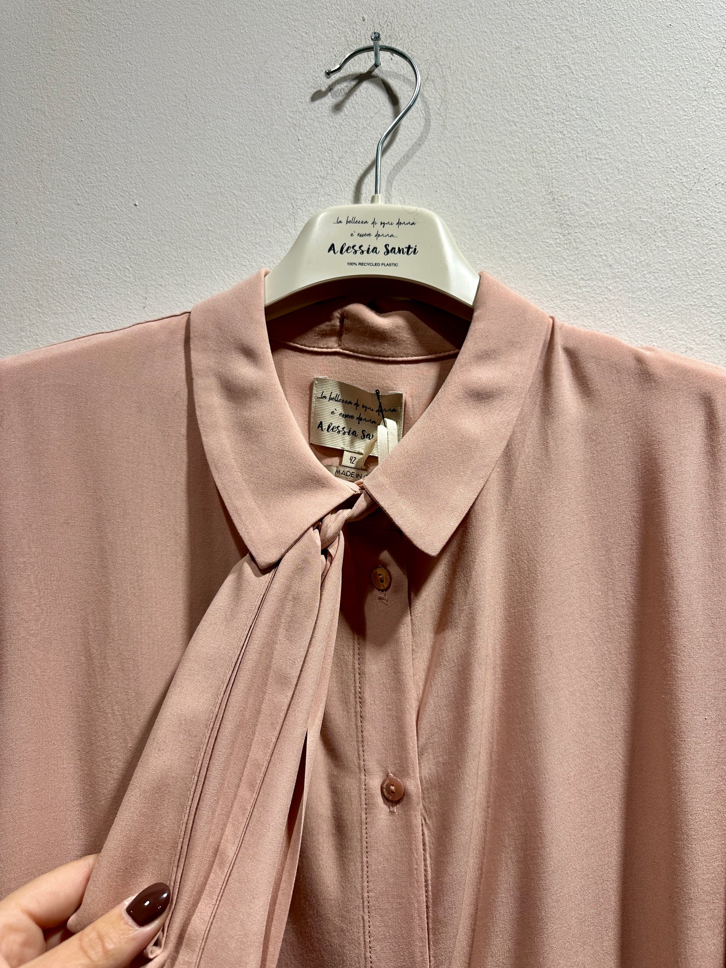 ALESSIA SANTI - Camicia in viscosa con fiocco, Cipria