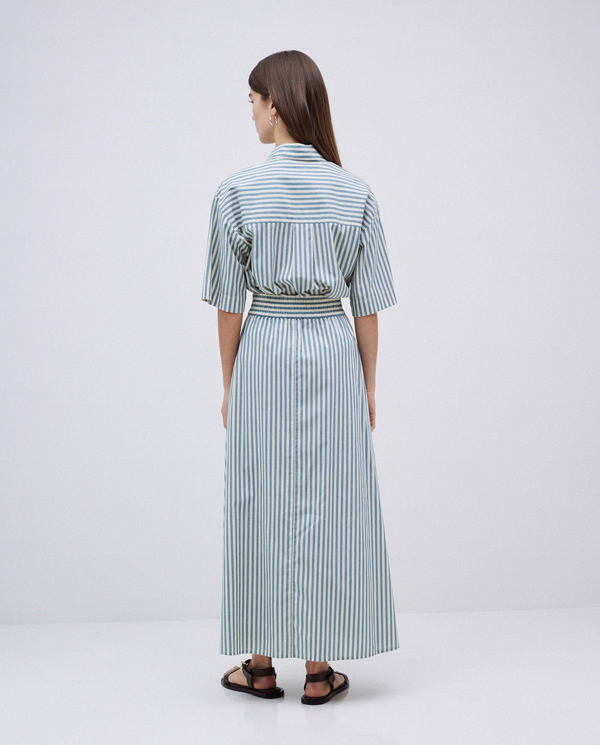YERSE - Gonna midi a righe, Verde Acqua