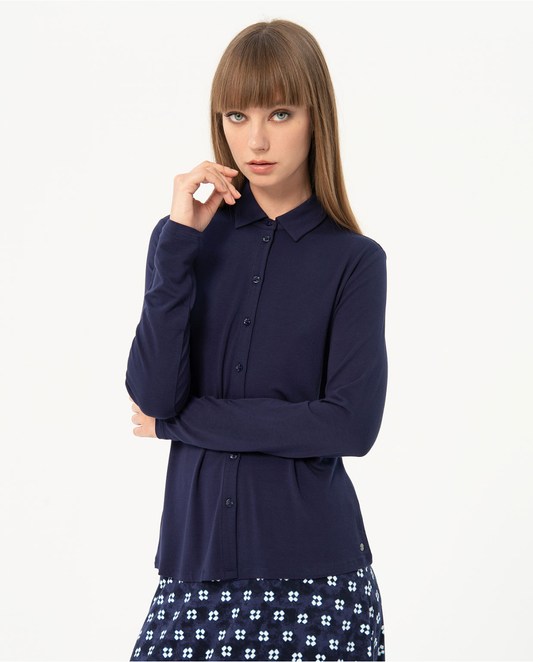 SURKANA - Camicia elastica manica lunga, Marino