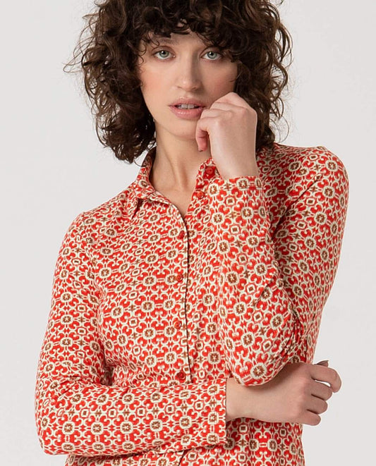 SURKANA - Camicia elasticizzata stampata, Rosa