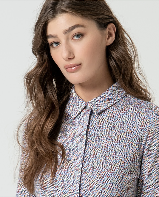 SURKANA - Camicia elasticizzata stampata, Azzurro