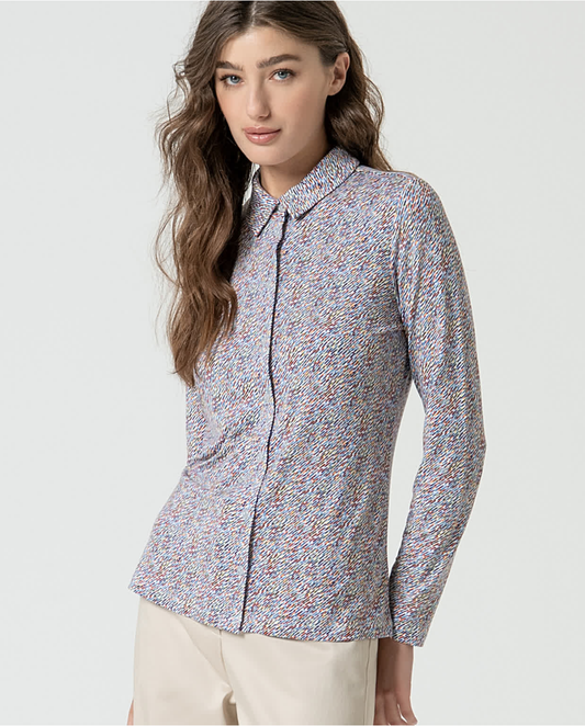 SURKANA - Camicia elasticizzata stampata, Azzurro