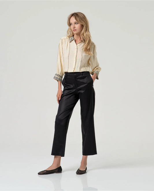 SURKANA - Pantalone dritto tencel, Nero