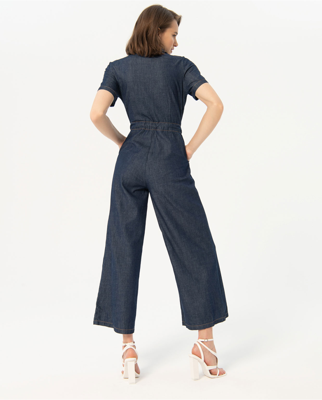 SURKANA - Tuta in denim con scollo a V, Marino