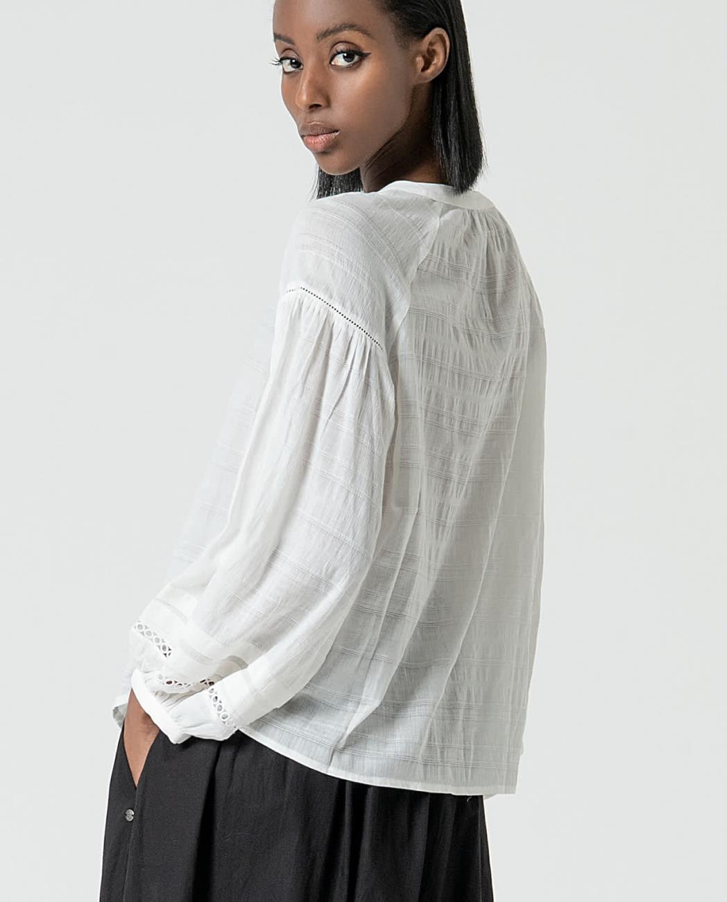 SURKANA - Blusa ricamata con manica a sbuffo, Bianco