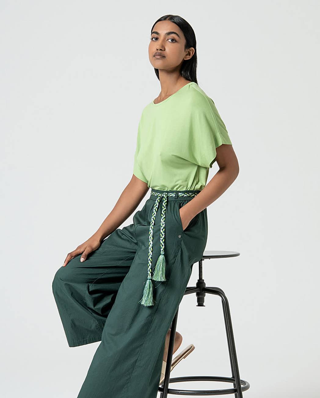 SURKANA - Pantalone con cintura fantasia, Verde