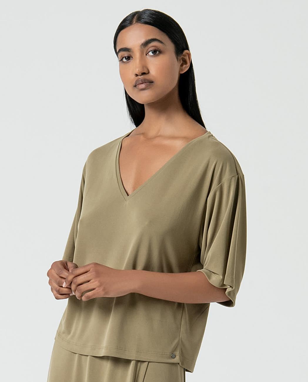 SURKANA - T-shirt scollo V con manica raglan, Kaki