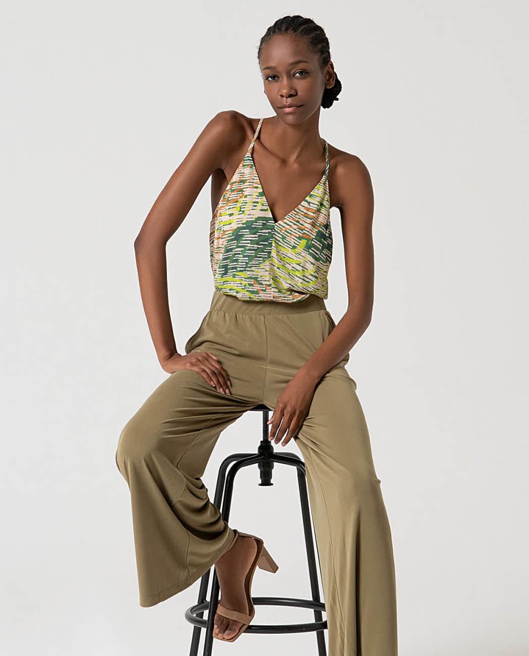 SURKANA - Pantalone wide leg elasticizzati, Kaki