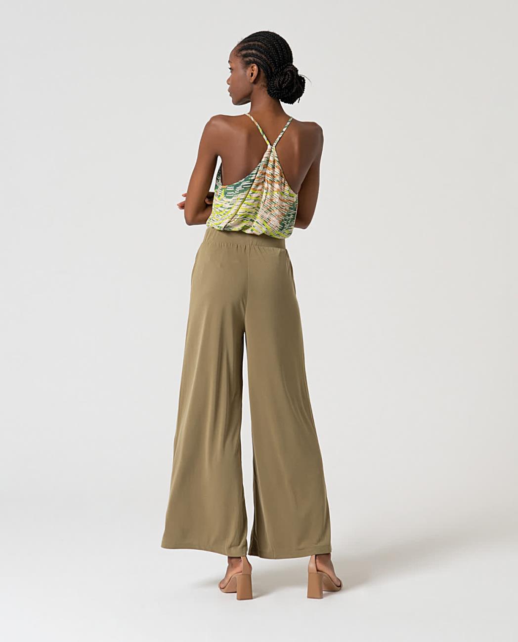 SURKANA - Pantalone wide leg elasticizzati, Kaki
