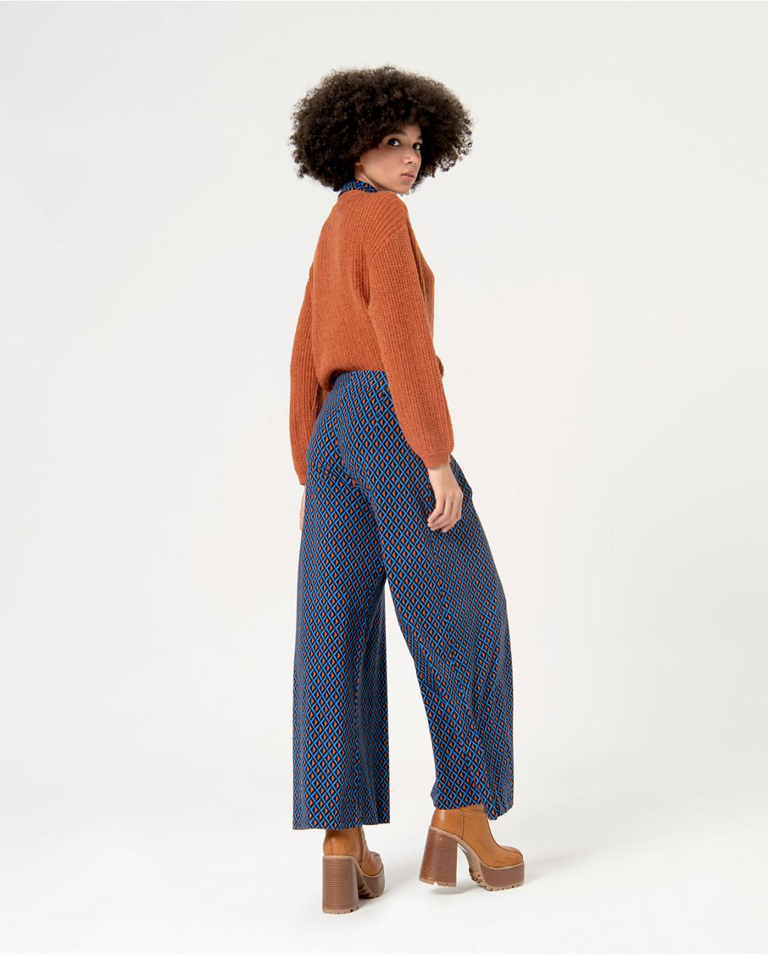 SURKANA - Pantalone wide leg elasticizzato fantasia, Azzurro