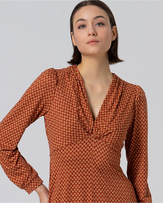 SURKANA - Abito con scollo arricciato, Toffee