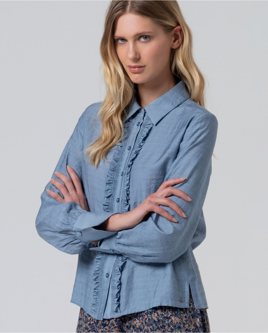 SURKANA - Camicia in viscosa con volant, Grigio