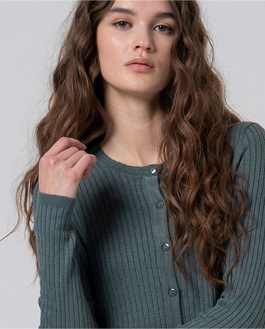 SURKANA - Cardigan aderente a coste, Blu Acciaio