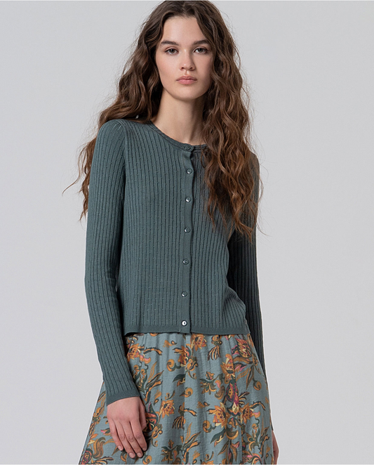 SURKANA - Cardigan aderente a coste, Blu Acciaio