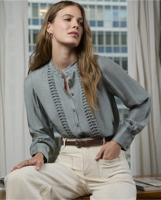 SURKANA - Camicia fluida con arricciature, Blu Acciaio